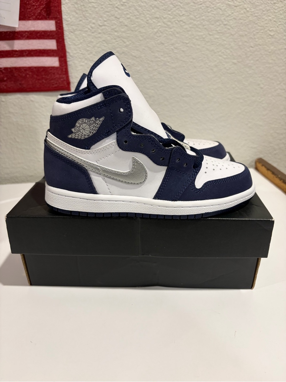 Jordan Kids' Sneakers - White, Navy & Silver 12.5c